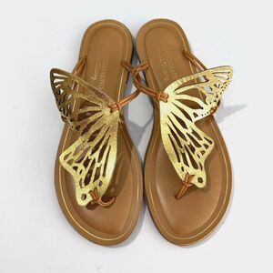 Verderosmarino, Italian Leather Gold Butterfly Thong Sandal Flip Flops 10 Fairy
